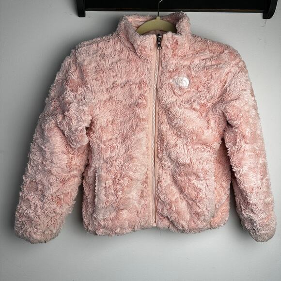 The North Face Girl Reversible Jacket Pink Fur reversible sherpa Jacket - Picture 2 of 10